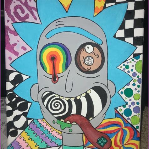 Ricky and morty trippy & psychedelic acrylic painting it's on 16 x 20 but it can be a customized size or i can add/switch colors! tumblr art Trippy Rick and morty canvas painting-Trippy ...