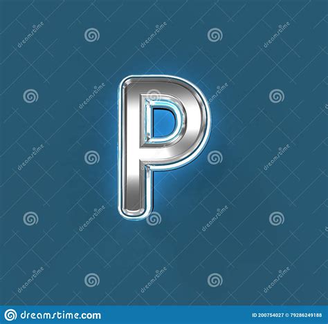 Steel Metal Font With White Outline And Blue Noisy Backlight Letter P