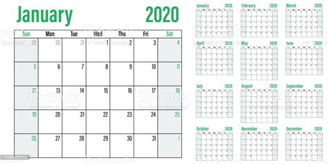 Calendar Planner 2020 Template Vector Illustration Stock Illustration