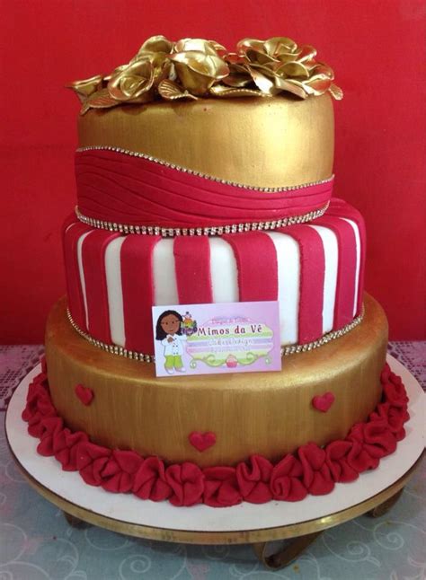 Bolo Casamento Vermelho E Dourado By Mimos Da Vê Cake Desserts Food