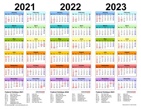 2021 2023 Three Year Calendar Free Printable Excel Templates