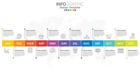 Timeline Infographic Template With 12 Label 12 Months 1 Year With