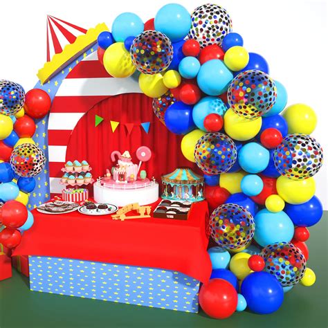 Circus Balloon Arch Kit Red Blue And Yellow Balloons Confetti Balloons