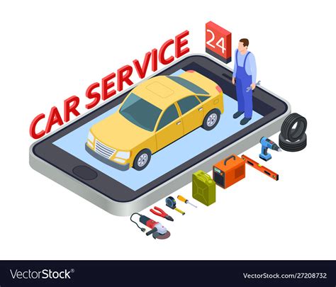 Auto Services Mobile App Isometric Car Service Vector Image