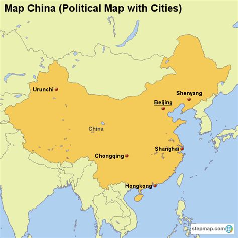 Stepmap Map China Political Map With Cities Landkarte Für China