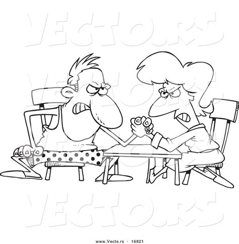 Vector Of A Cartoon Married Couple Arm Wrestling