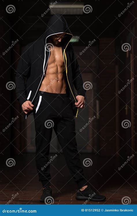 Nerd Man Standing Strong In Gym Stock Photo Image Of Clothing