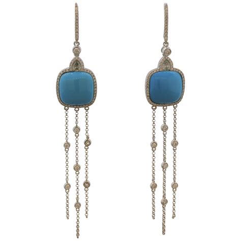 Elegant Turquoise Italian Gold Drop Earrings For Sale At Stdibs