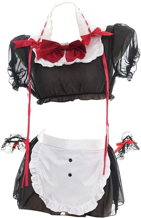 Yomorio French Maid Lingerie Naughty Role Play Sexy Outfit Pajamas Costume Black