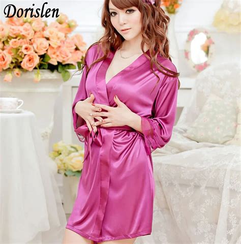 Dorislen Sexy Satin Sleepwear Silk Nightdress Robe With G String Lingerie For Women 50set In