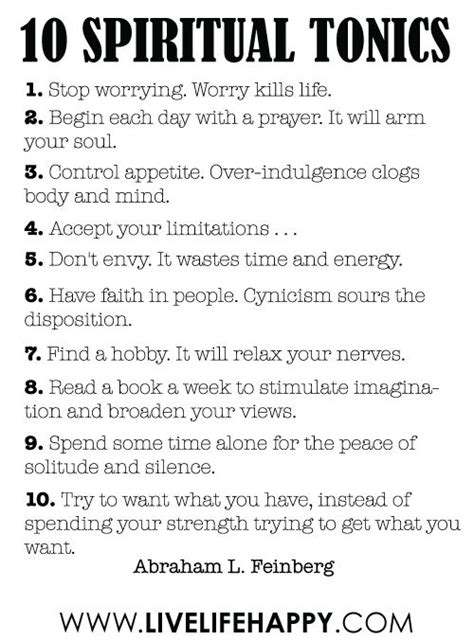 10 Spiritual Tonics 1 Stop Worrying Worry Kills Life 2 Begin Each