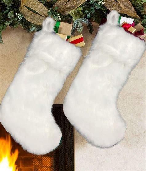 2 Pack 18 Inch Snowy White Christmas Stockings Faux Fur Christmas Stockings Hanging Ornaments