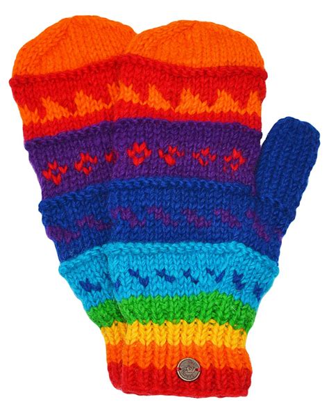 Rainbow Fully Fleece Lined Pure New Wool Mittens Warm And Toasty
