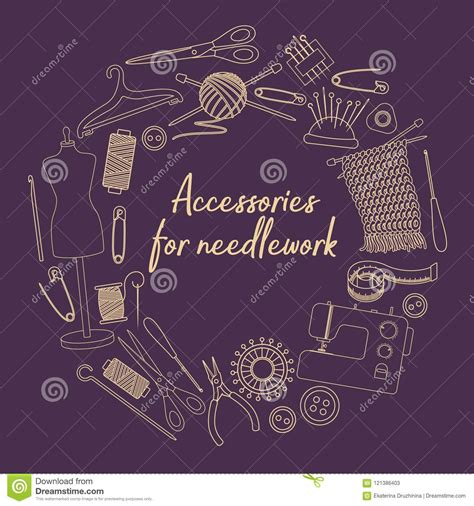 Accessories For Needlework Stock Vector Illustration Of Object 121386403