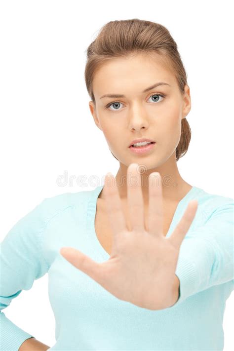 Woman Making Stop Gesture Stock Photo Image Of Bored 40106510