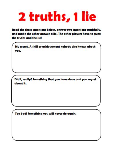 Two Truths And A Lie Worksheet