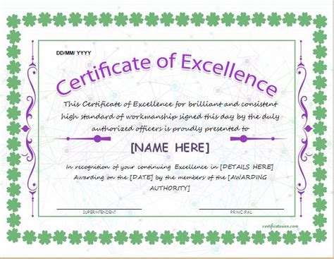 Certificate Of Excellence Template Word Creative Professional Templates