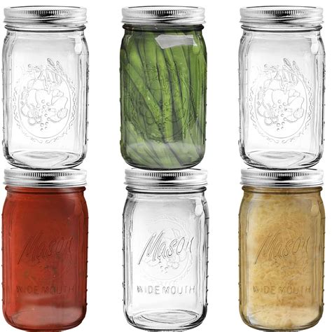 Buy Tebery 6 Pack Wide Mouth Mason Glass Jars 32oz Clear Glass Jar Canning Jars With Lids And