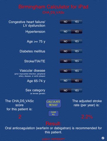 Chadsvasc & hasbled calculator is a free software application from the health & nutrition subcategory, part of chadsvasc & hasbled calculator (version 2.3.7) has a file size of 3.77 mb. Birmingham (CHADSVASc) Risk of Stroke Calculator for iPad ...