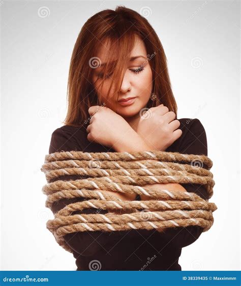 Brunette Hostage Captive Woman Bound With Rope Stock Image Image Of