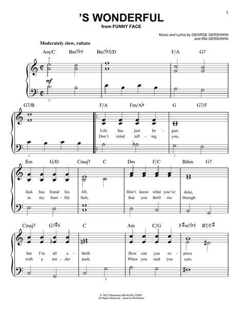S Wonderful Sheet Music George Gershwin Easy Piano