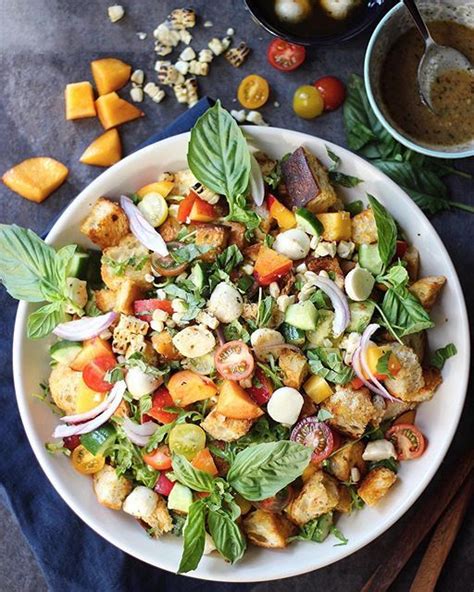 Summer Panzanella Salad With Corn Peaches And Cherry Tomatoes Via
