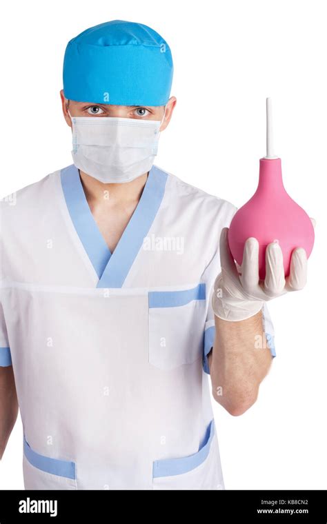 Medical Doctor With An Enema Isolated On White Background Stock Photo Alamy