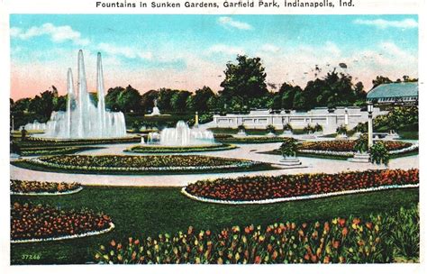 Vintage Postcard Fountains In Sunken Gardens Garfield Park Indianapolis