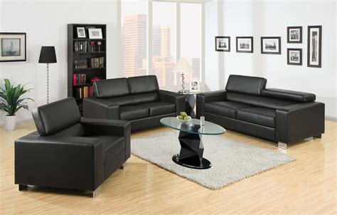 Makri Contemporary Black Bonded Leather Sofa Leather Living Room Set