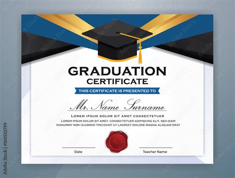 High School Diploma Certificate Template Design With Graduate Cap For