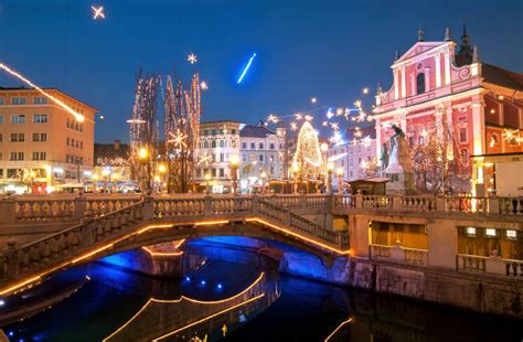 Ljubljana Three Bridges Christmas Lights Slovenia Tour