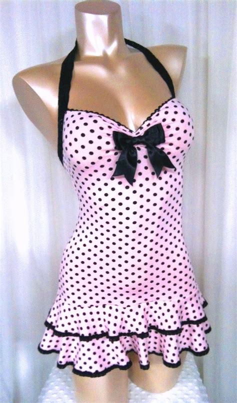 Items Similar To Polka Dot Mini Dress Sweetheart Neckline Double Ruffle Hem Halter Straps