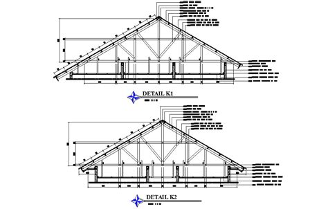 Roof Section View Of 25x25 House Plan Is Given In This Autocad