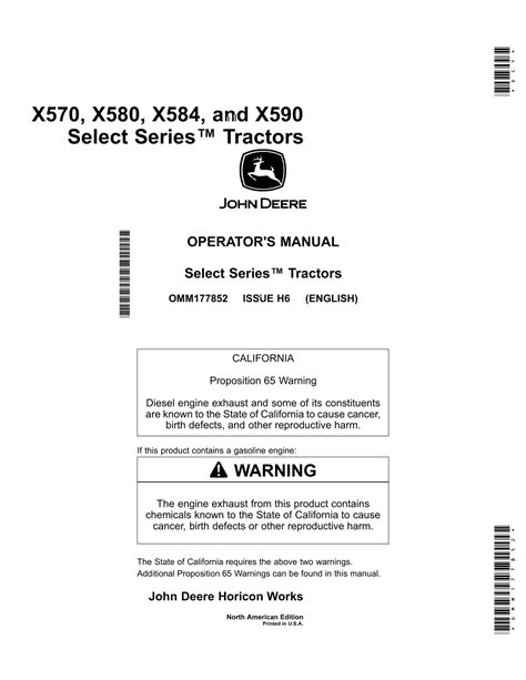 John Deere X570 X580 X584 And X590 Tractor Operator Manual Omm177852