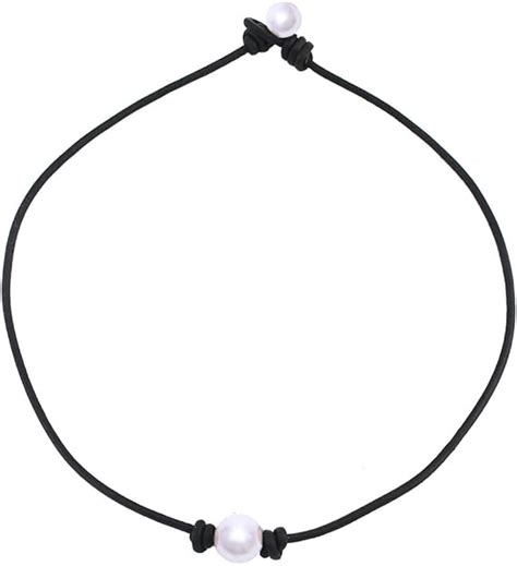 Amazon Com Single Cultured Freshwater Pearl Leather Choker Necklace On