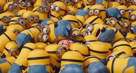 A Bunch Of Minion Characters Are In The Middle Of A Group With Their Mouths Open