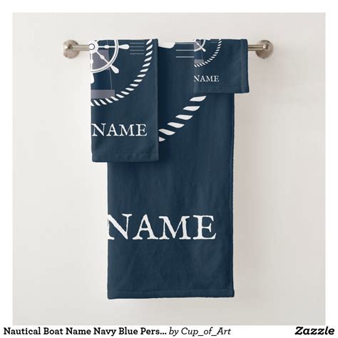 Nothing feels better than a warm, fluffy bath towel after a relaxing shower; Nautical Boat Name Navy Blue Personalized Bath Towel Set ...