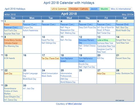 Print Friendly April 2018 Us Calendar For Printing