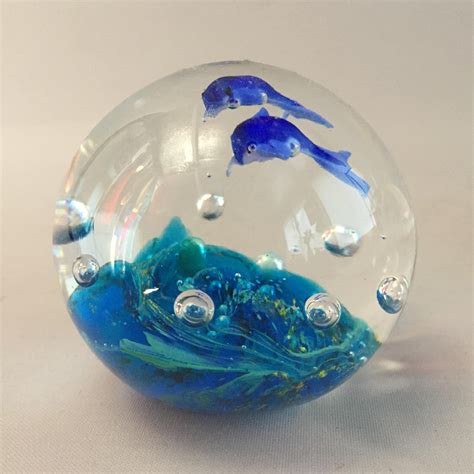 Murano Glass Paperweight 2 Dolphins And The Sea