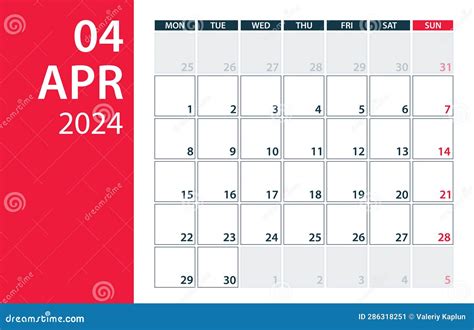 April 2024 Calendar Planner Vector Illustration Template Mock Up