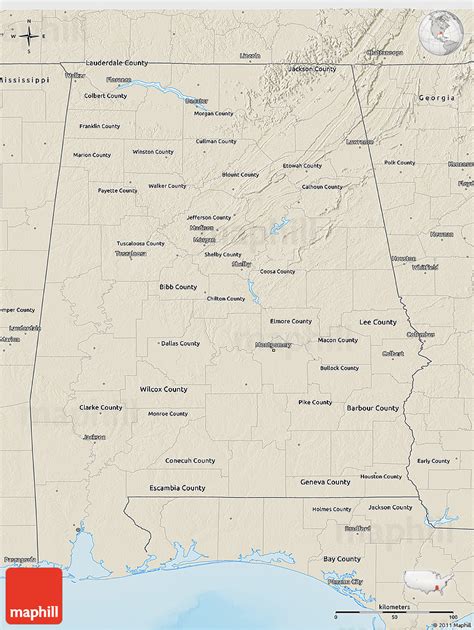 Shaded Relief 3d Map Of Alabama