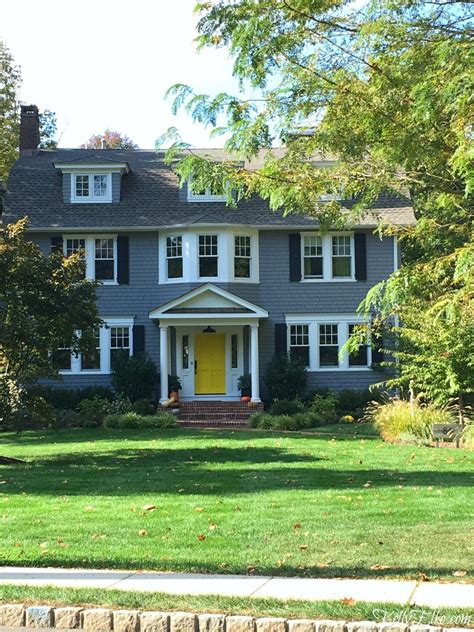 Yellow front door blue house. Pin on Beautiful Houses