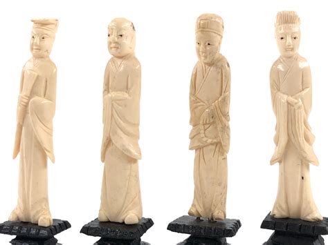 Lot 4pc Antique Hand Carved Ivory Figurines