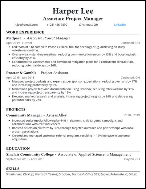 Associate Project Manager Resume Examples For