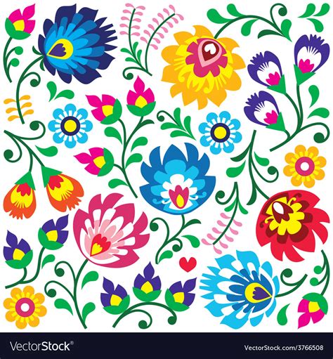 Floral Polish Folk Art Pattern In Square Vector Image