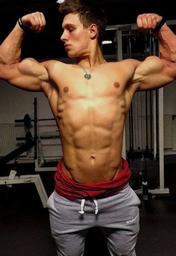Shirtless Male Muscular Beefcake Hunk Body Builder Biceps Flexing Photo