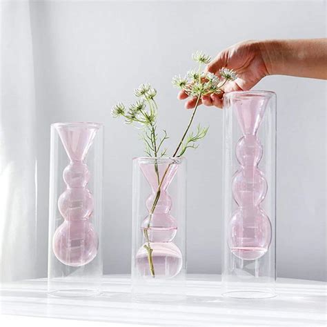Glass Flower Vase Double Glass Vase Bubble Vase Plant Etsy