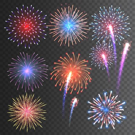 Festive Fireworks Collection Realistic Colorful Firework On