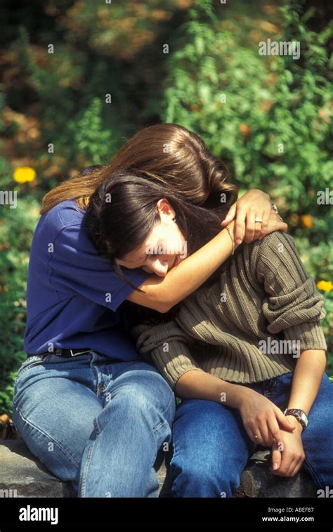 Teenage Girl Comforts Her Best Friend Stock Photo Alamy