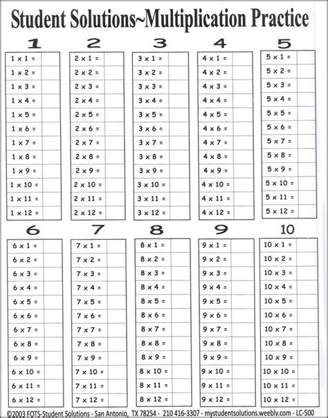 Multiplication Answer Sheet